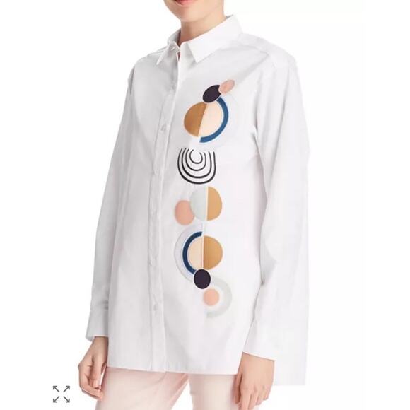 Lafayette 148 New York White S Cotton Poplin Shirt Geometric Button Down Top0 - Picture 1 of 8